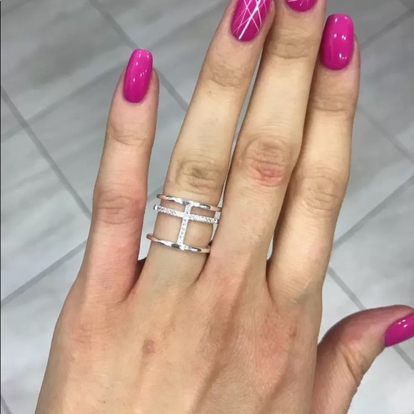 925 Sterling Silver Pave Crystal Multilayer Ring - Picture 4 of 14